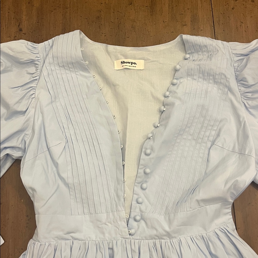 Showpo Light Blue Puff Sleeve Kids Dress - Picture 3 of 4